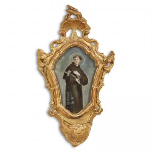 Acquasantiere in legno dorato (una di una coppia)